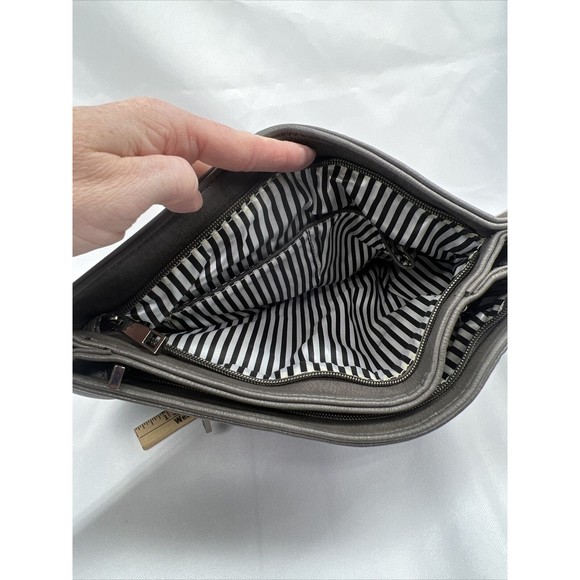 Charming Charlie Off Black Grey Purse Shoulder Bag Chain Strap Double Zippers - Picture 8 of 8